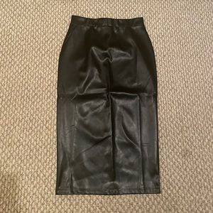Black Faux Leather Pencil Skirt w/ a Slit